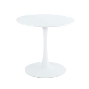31.49 in. White Round Table, Modern MDF Plus Steel Writing Table, Dining Table, Indoor Balcony, Outdoor Patio Garden