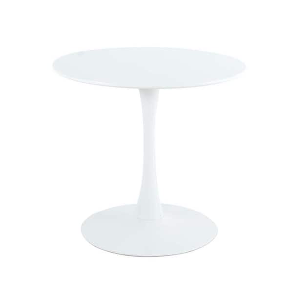 Tunearary 31.49 in. White Round Table, Modern MDF Plus Steel Writing Table, Dining Table, Indoor Balcony, Outdoor Patio Garden