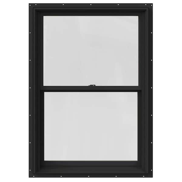 JELD-WEN 33.375 in. x 48 in. W-2500 Series Bronze Painted Clad Wood Double Hung Window w/ Natural Interior and Screen