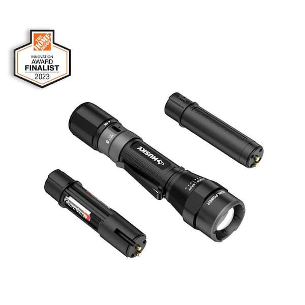 Husky 1200 Lumens Dual Power LED Rechargeable Focusing Flashlight with Rechargeable Battery and USB-C Cable Included