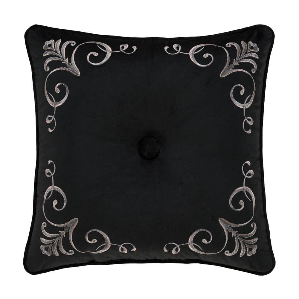 Dalton Black Polyester Scroll 18 in. Square Decorative Throw Pillow 18 in. 