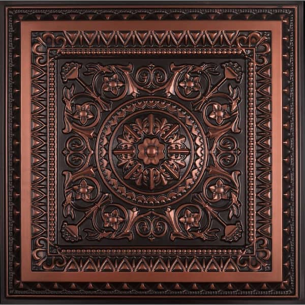 FROM PLAIN TO BEAUTIFUL IN HOURS La Scala Antique Copper 2 ft. x 2 ft. PVC Glue-up or Lay-in Faux Tin Ceiling Tile (40 sq. ft./case)