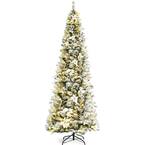 8 ft. Pre-Lit Snow Flocked Artificial Christmas Tree with Berries and Poinsettia Flowers