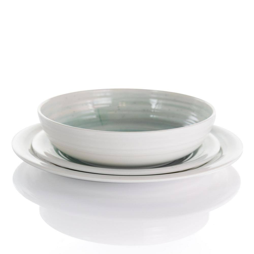 White and Light Blue Melamine Outdoor Dinnerware Set, Service for 4