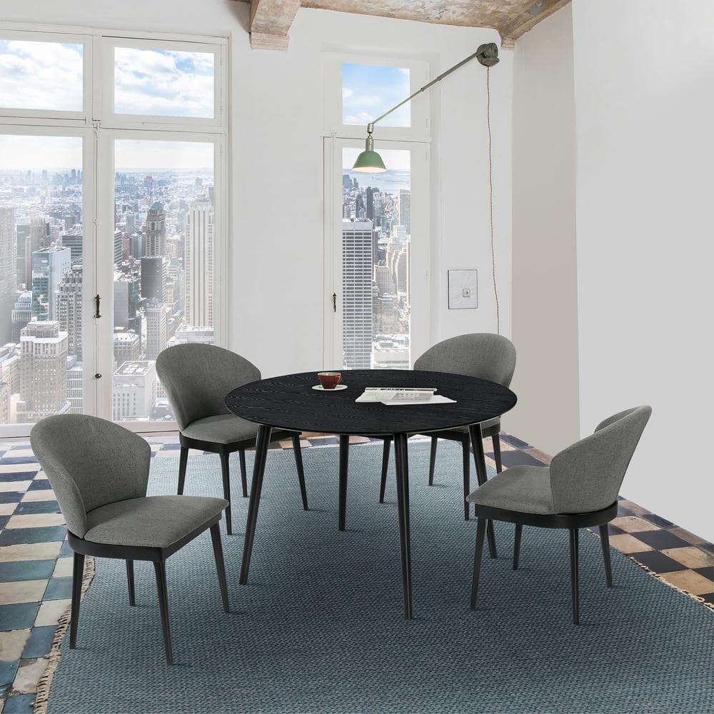 Scandinavian Modern 48" Black Wood Round Dining Table