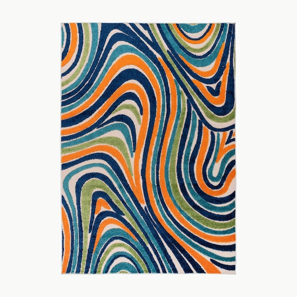 World Rug Gallery Contemporary Waves Non-Slip (Non-Skid) Multi 7'10 inch x 10' Indoor Area Rug