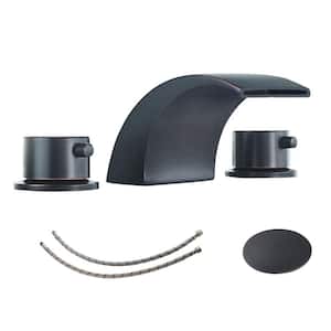 8 in. Widespread Waterfall Double-Handle Bathroom Faucet with Pop Up Drain and Led Light in Oil Rubbed Bronze