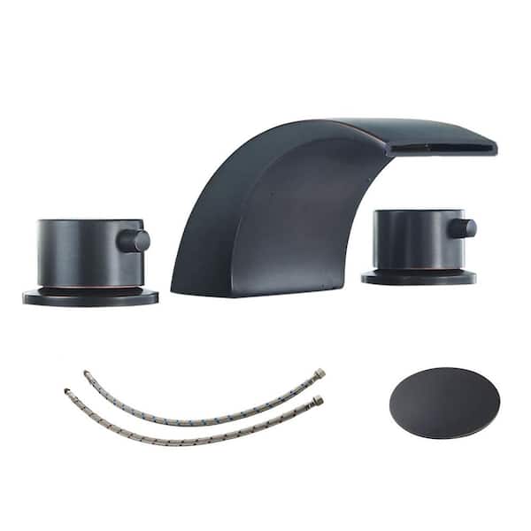 Fapully 8 in. Widespread Waterfall Double-Handle Bathroom Faucet with Pop Up Drain and Led Light in Oil Rubbed Bronze