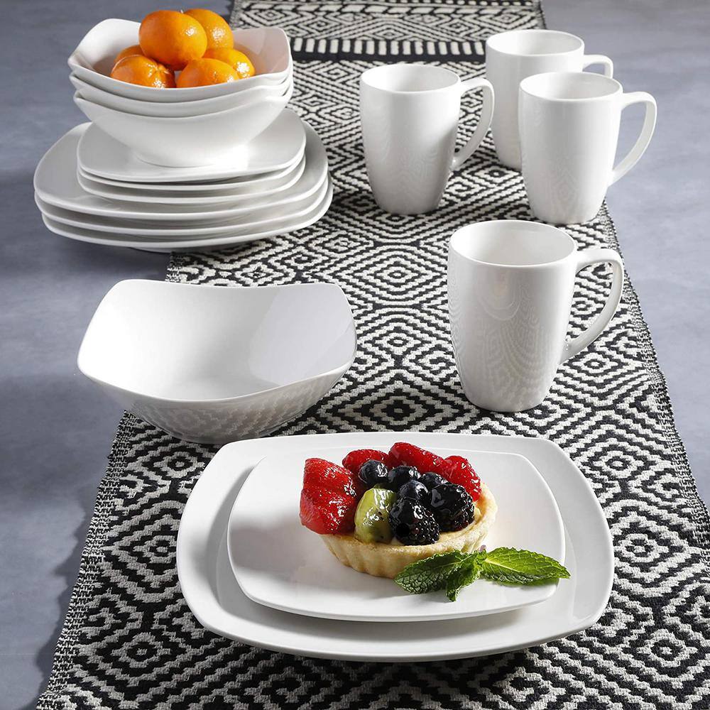 White Square Porcelain Dinnerware Set for 8, 32 Pieces