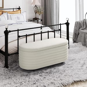 Bayville 42 in. Wide Oval Sherpa Upholstered Entryway Flip Top Storage Bedroom Accent Bench in Cream