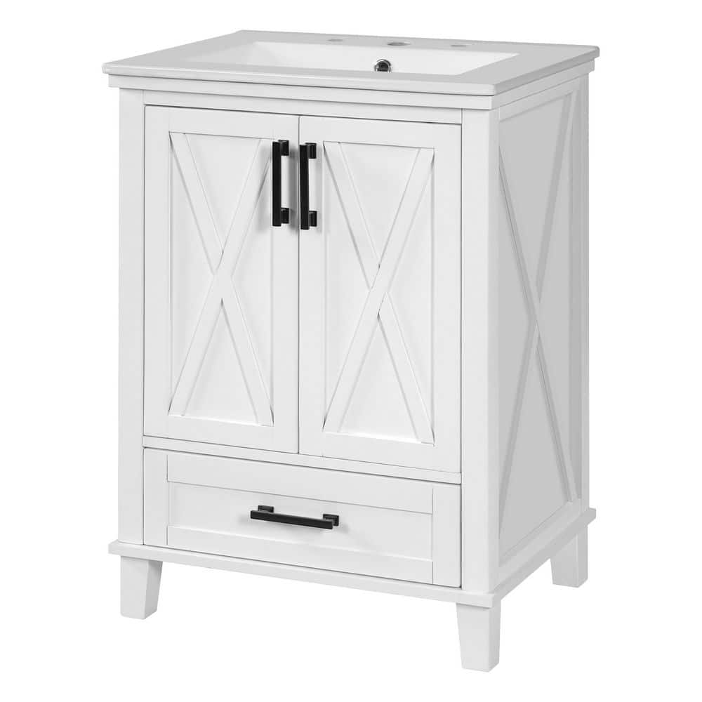 24 in. Single Sink White Bath Vanity with White Ceramic Top, 2 Soft-Close Doors, 1 Divided Drawer, Unassembled price history on PriceWatchPro