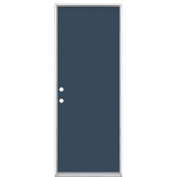 Masonite 30 in. x 80 in. Flush Right-Hand Inswing Night Tide Painted Steel Prehung Front Exterior Door No Brickmold
