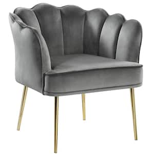 Jackie Gray Velvet Accent Chair with Gold Legs