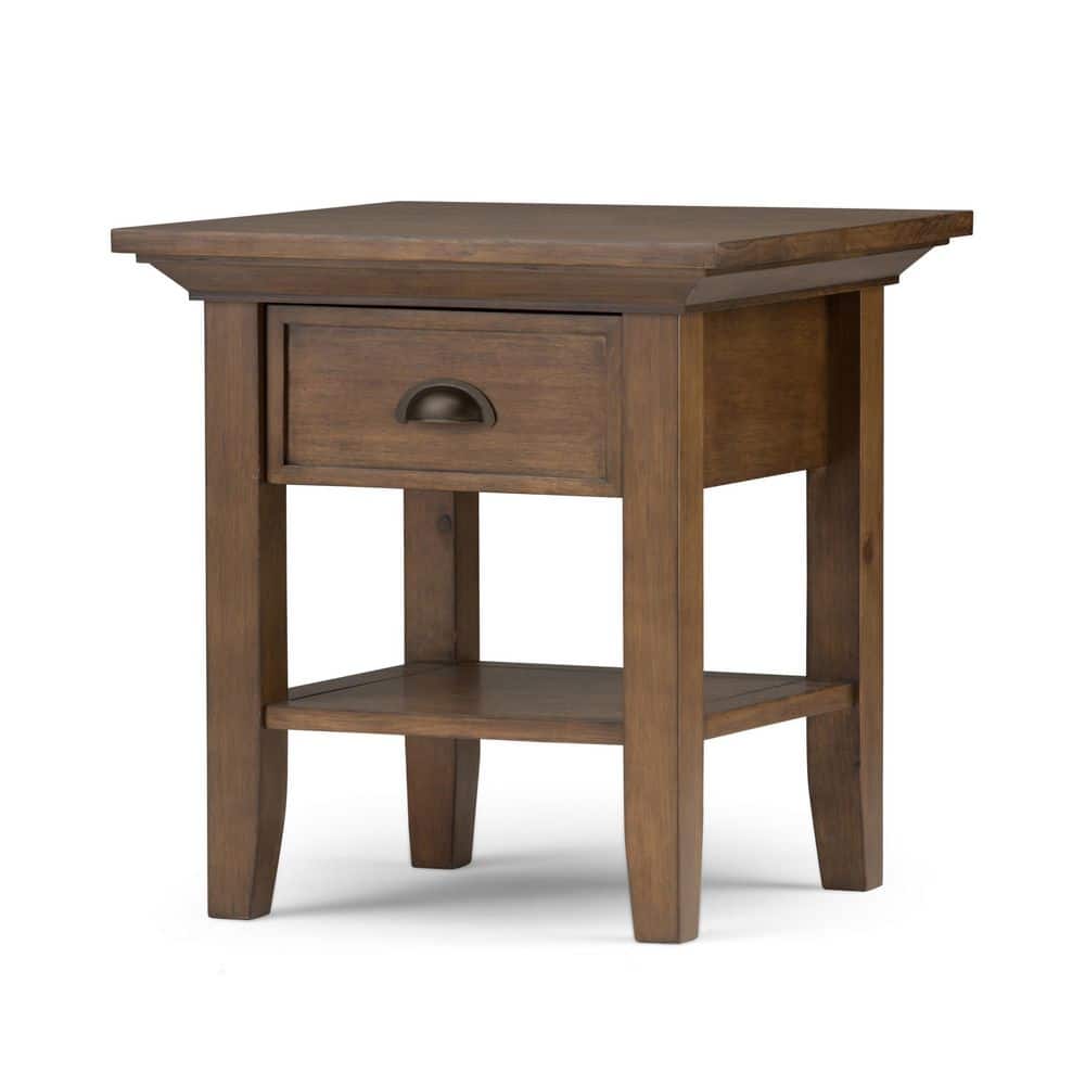 Rustic Natural Aged Brown Wood Square End Table with Storage