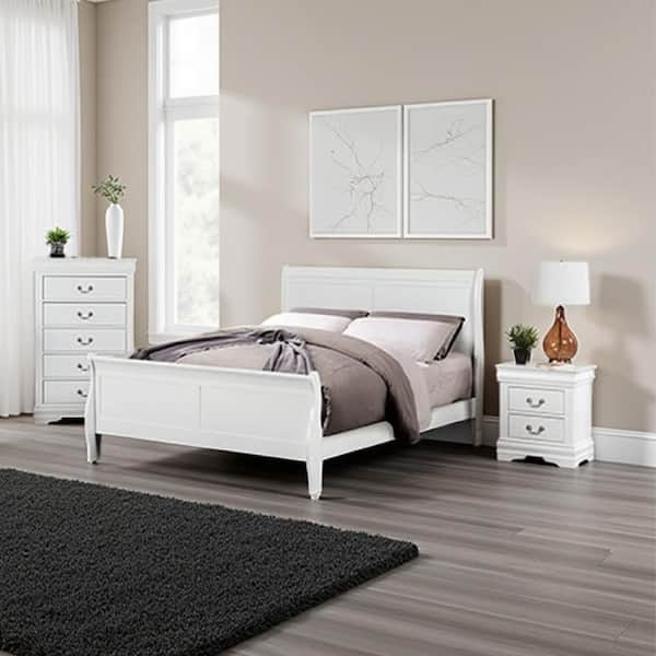 Ry 3-Piece White Solid Wood Full Size Bedroom Set with Sleek Modern Transitional Style