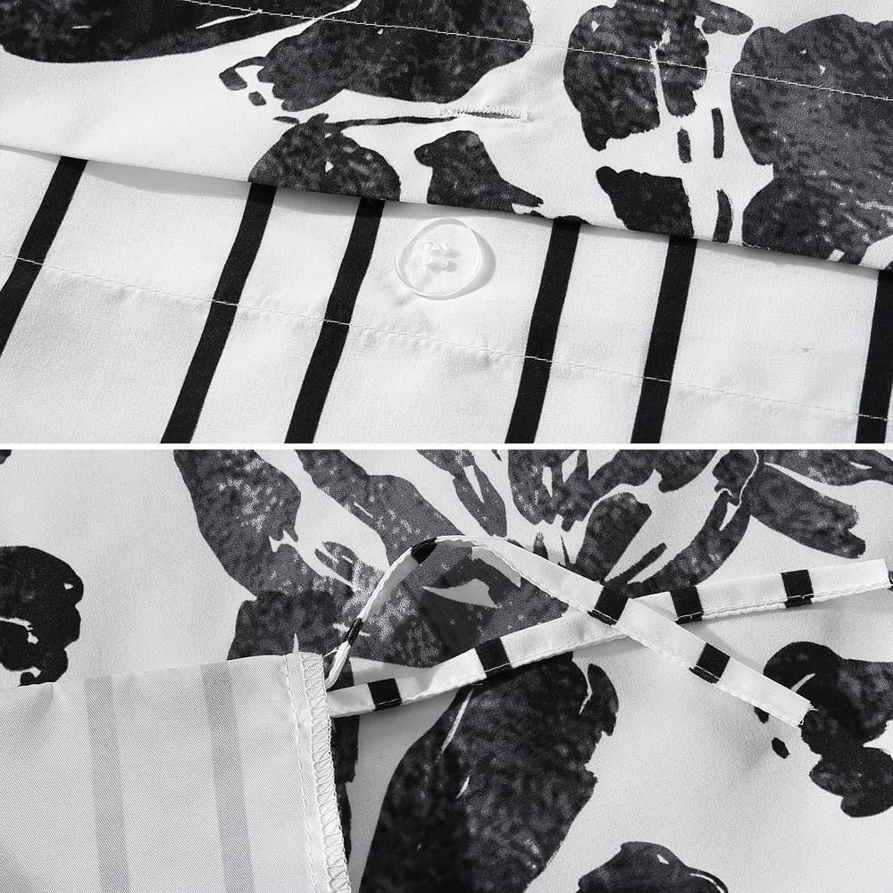 Black and White Floral Microfiber Full/Queen Duvet Cover Set