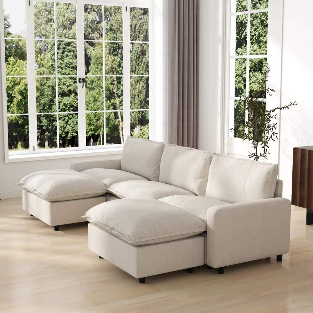 5-Piece Linen Oversized 116.1 in. W Sectional Sofa Modular Free Combination Living Room Set with Ottomans in. Beige price history on PriceWatchPro