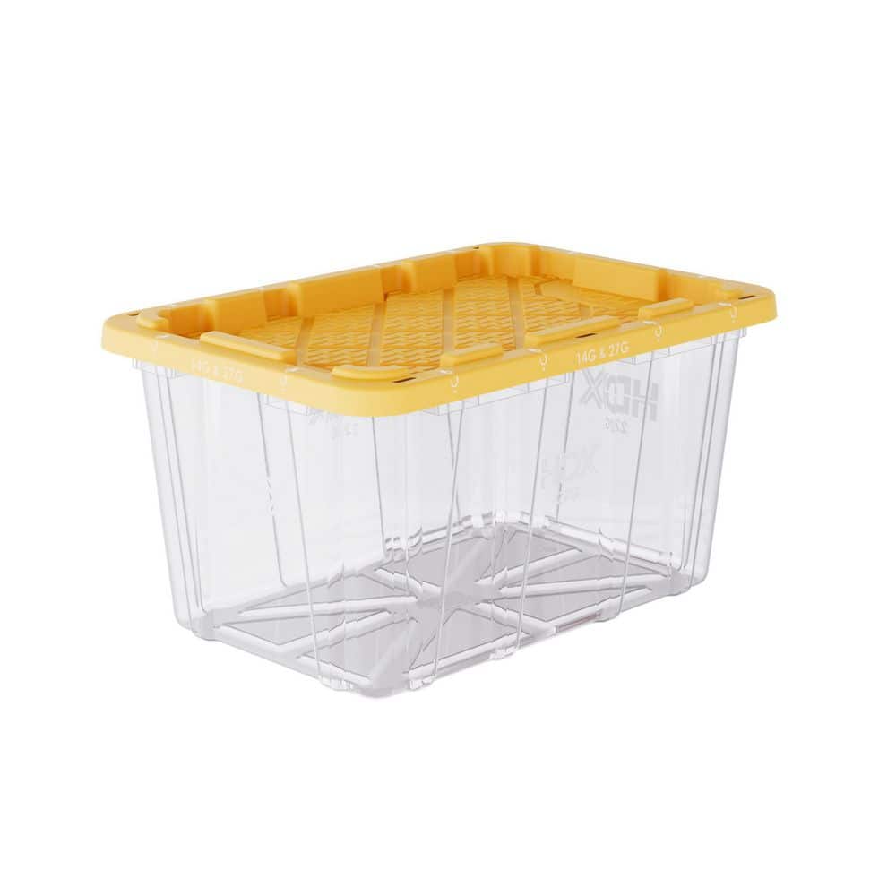 HDX 27 Gal. Tough Storage Tote in Clear with Yellow Lid 999-27G-C-HDX