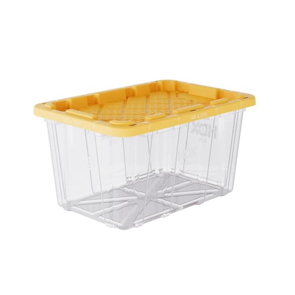 27 Gal. Tough Storage Tote in Clear with Yellow Lid