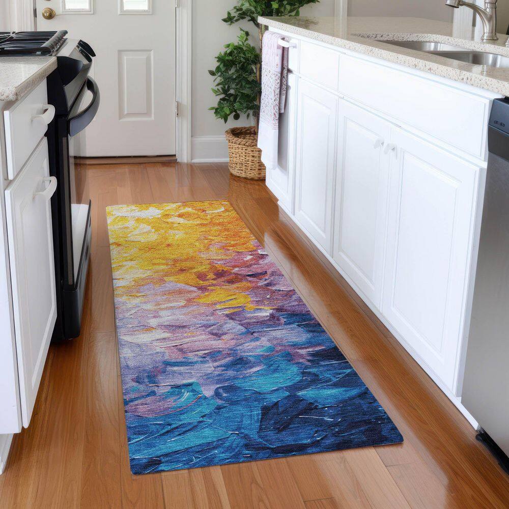 Mayfield Premium Machine Washable Abstract AMF1674 Gold 2 ft. 3 in. x 7 ft. 6 in. Runner Rug price history on PriceWatchPro