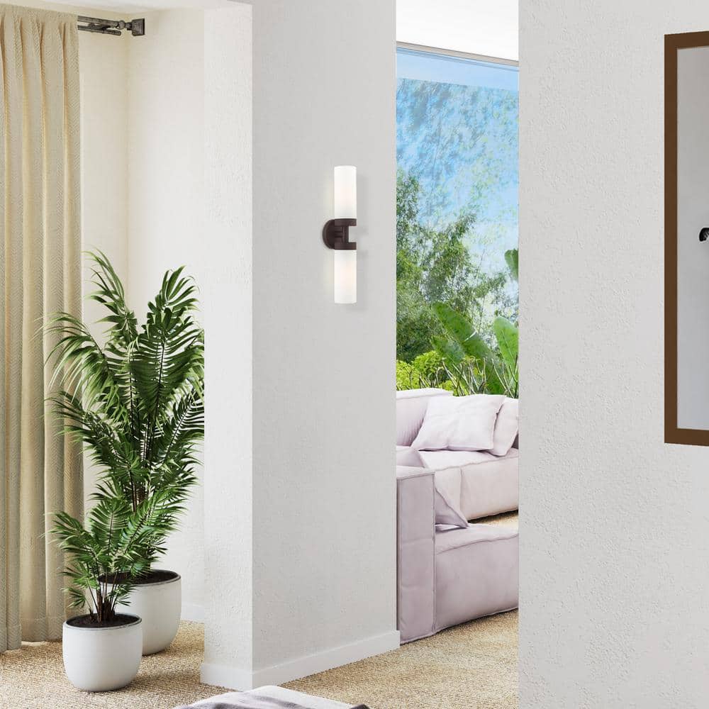 Aero Contemporary 2-Light Bronze Vanity with Satin Opal White Glass