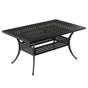 Cast Aluminum Outdoor Patio Extending Rectangular Plaid Hollow Dining Table with 2 in. Umbrella Hole
