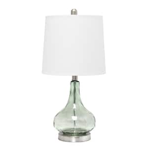 23.25 in. Green/Gray Sage Modern Colored Dimpled Glass Endtable Bedside Table Desk Lamp with White Fabric Shade