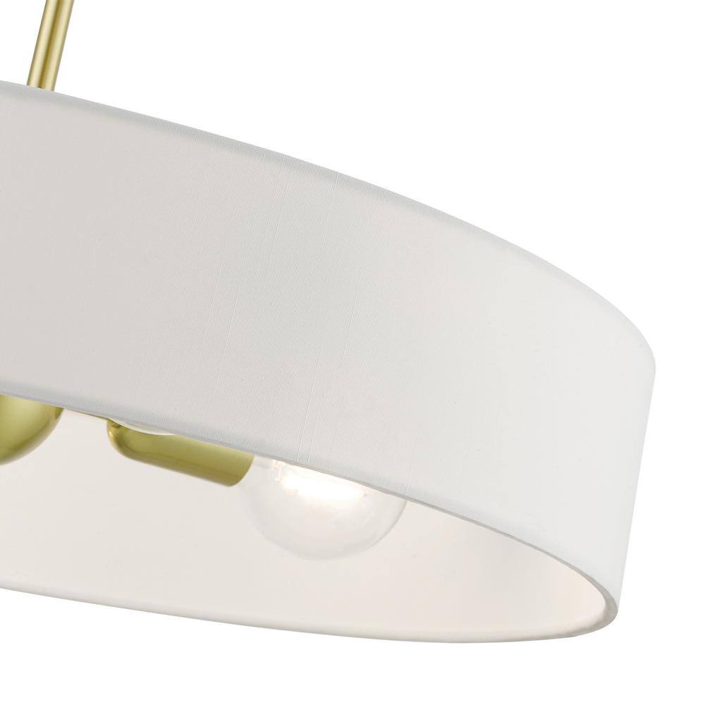 Satin Brass 22" Drum Pendant with Off-White Fabric Shade