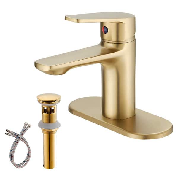 HOMEMYSTIQUE Single Handle 2-Tone Bathroom Faucet in Black/Gold with Deck Plate and Drain