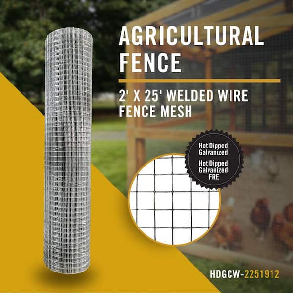 NUVO IRON Welded Wire Fence Mesh 2 ft. x 25 ft., Square Mesh, Hot Dipped Galvanized