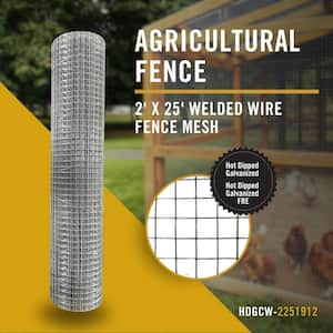 Welded Wire Fence Mesh 2 ft. x 25 ft., Square Mesh, Hot Dipped Galvanized