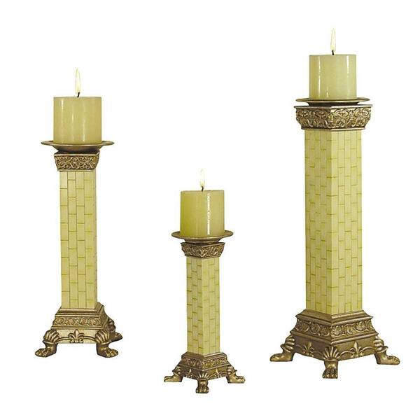 ORE International 16.5 in. Square Ivory Tile Candle Holder Set Candle included