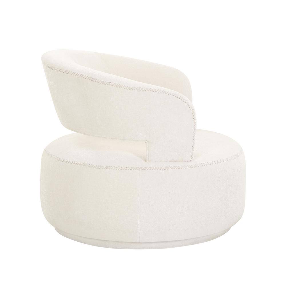 Handcrafted Beige Swivel Barrel Chair with Silver Base
