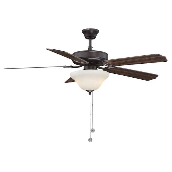 Savoy House First Value 52 in. W x 13.83 in. H LED Indoor English Bronze Ceiling Fan with White Glass Shade