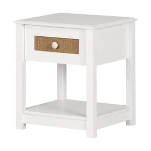 Bloom 1-Drawer Nightstand, White and Faux Printed Rattan