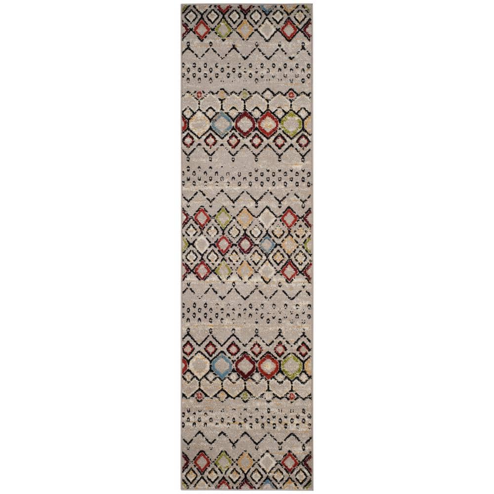 Light Grey Geometric 27" Synthetic Runner Rug