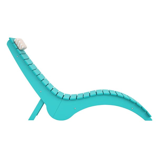 Salina Premium Recycled Plastic Blue Outdoor Chaise Lounges Ply Patio Lounge Chair with Headrest and Weighted Sandbag