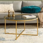 36 in. Clear/Gold Medium Round Glass Coffee Table