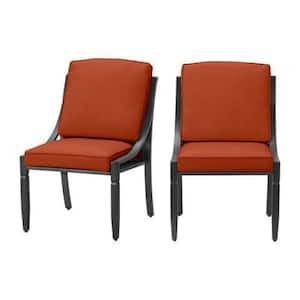Harmony Hill Black Steel Outdoor Patio Armless Dining Chairs with CushionGuard Quarry Red Cushions (2-Pack)