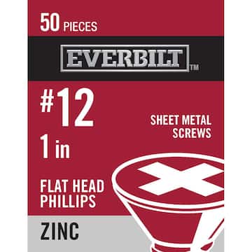 Everbilt #12 x 1 in. Phillips Flat Head Zinc Plated Sheet Metal Screw (50-Pack) 802272