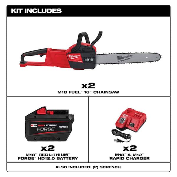 M18 FUEL 16 in. 18V Lithium-Ion Brushless Battery Chainsaw Kit w/12.0Ah Battery and Rapid Charger(2-Tool)