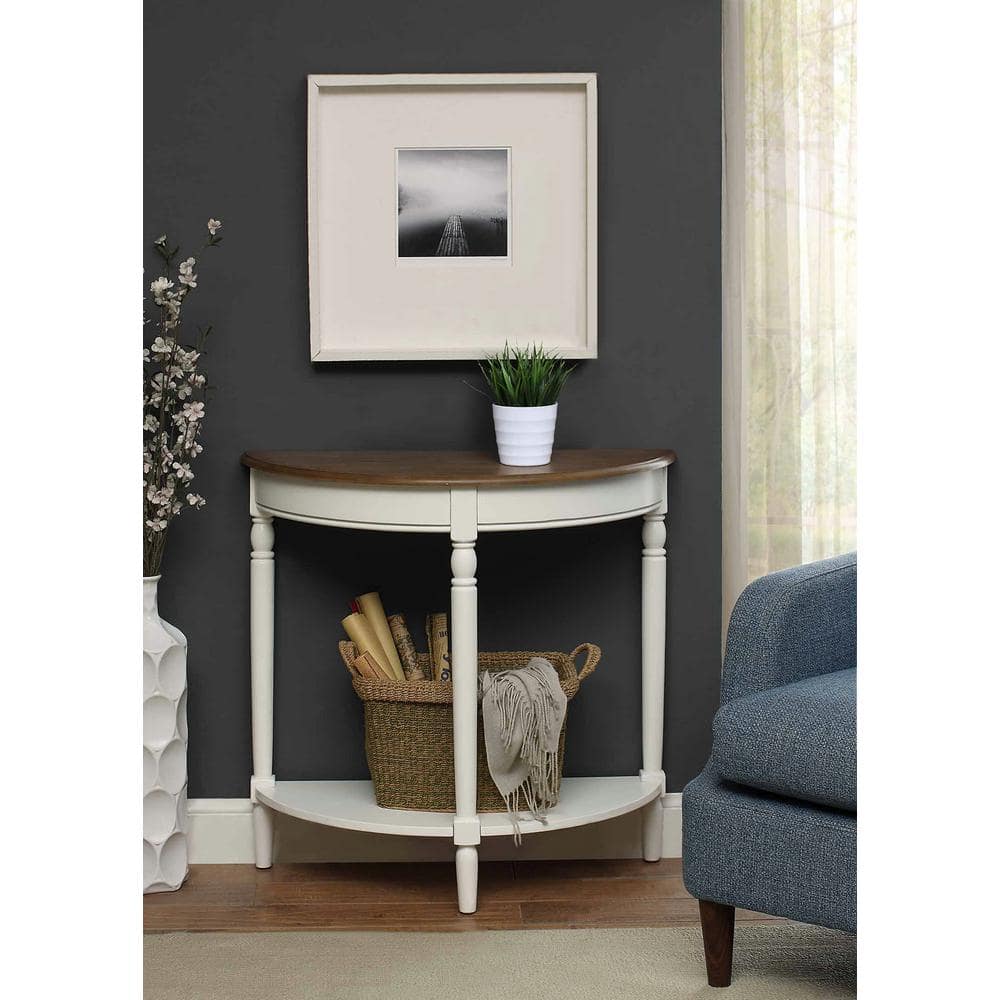 French Country Half-Round Driftwood & White Wood Entryway Table