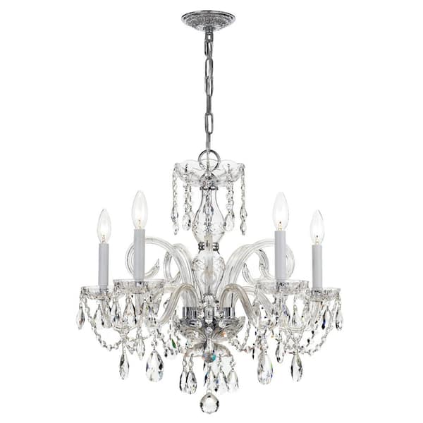 Crystorama Traditional Crystal 5-Light Hand Cut Crystal Polished Chrome Chandelier