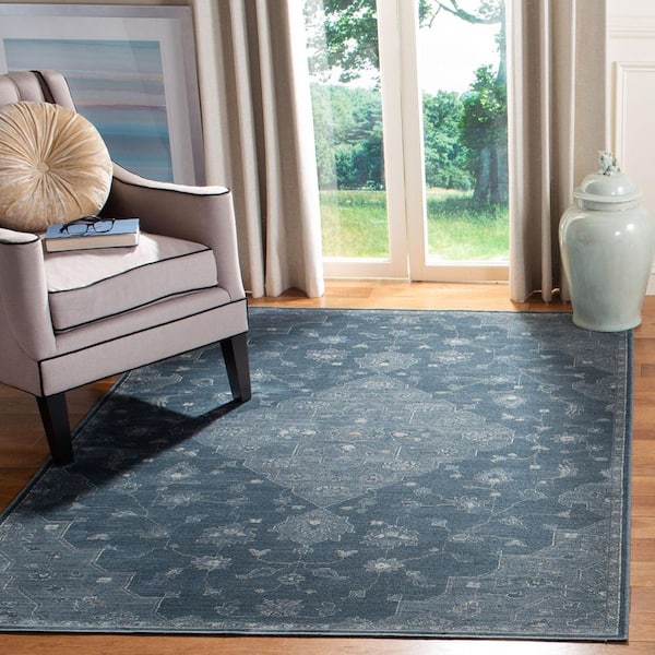 Vintage 3 ft. x 5 ft. Light Blue/Dark Blue Medallion Floral Diamond Area Rug