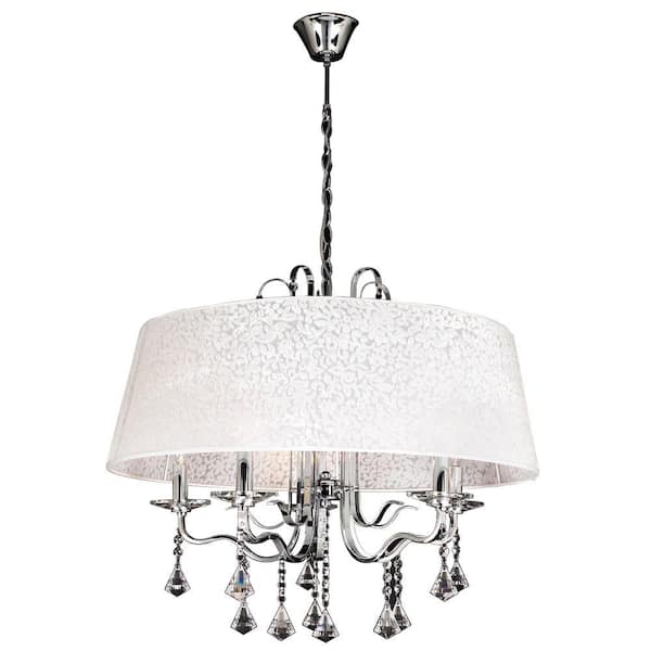 PLC Lighting 5-Light Polished Chrome Chandelier with White Textured Shade