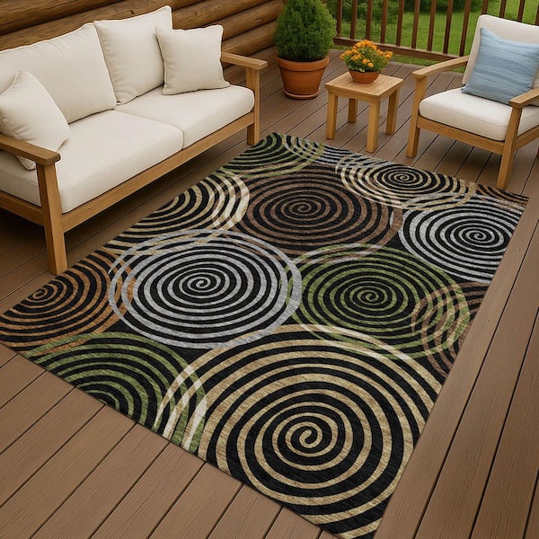 Chantille Machine Washable Indoor/Outdoor Abstract ACN2435 Black 8 ft. x 10 ft. Area Rug