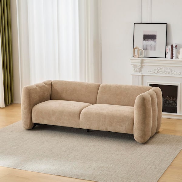 Calysera 83 in. Round Arm Modern Boucle Fabric Upholstered 3-seater Rectangle Sofa in. Camel with Wave Design