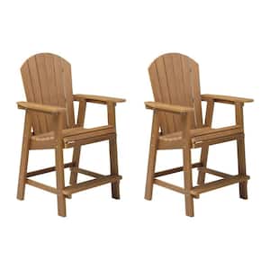 Teak HIPS Adirondack Balcony Chairs with Double Connecting Tray Patio Stools, Patio Bar Chair, for Backyard (2-Pack)