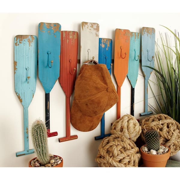 Litton Lane Multi Colored Indoor Outdoor Distressed Oar Shaped 8 Hanger  Paddle Wall Hook 95228 - The Home Depot
