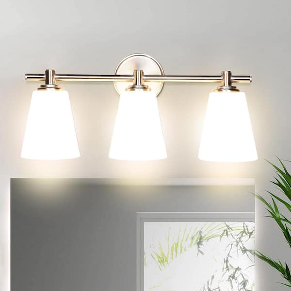 20.2 in. 3-Light Brushed Nickel Mirror Vanity Light with Bathroom Set (5-Piece)